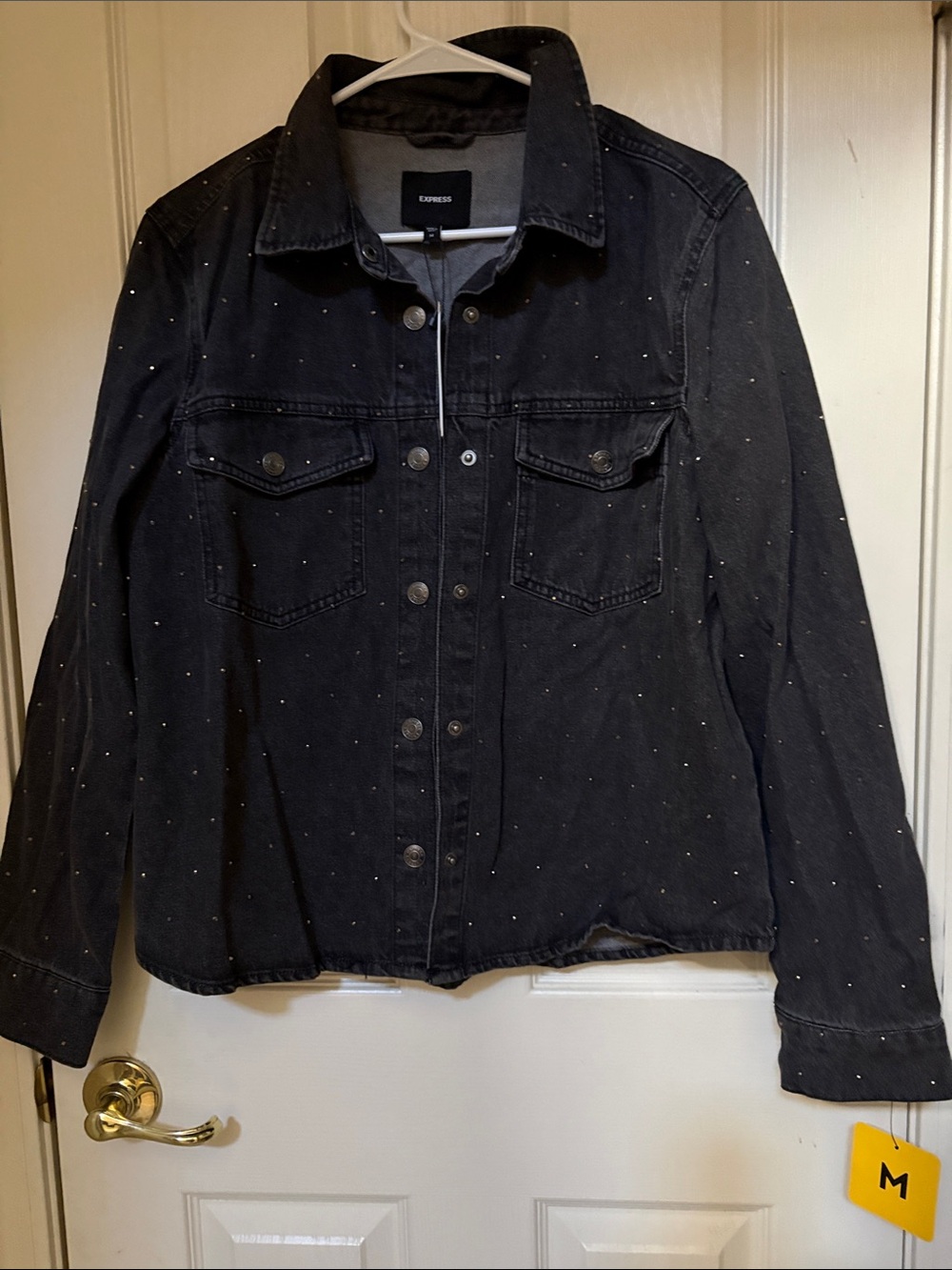 Express Black Denim Jacket with Tiny Silver Studs